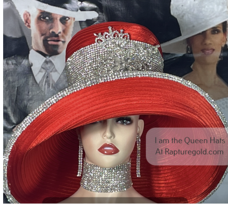 "Donna Vinci wide-brimmed hat adorned with feathers and rhinestones"